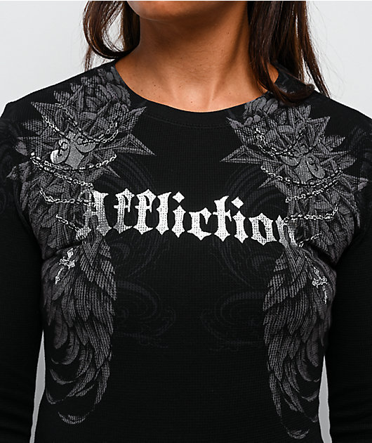 Affliction Medallion Black Thermal Long Sleeve T-Shirt