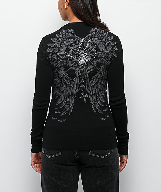 Affliction Medallion Black Thermal Long Sleeve T-Shirt
