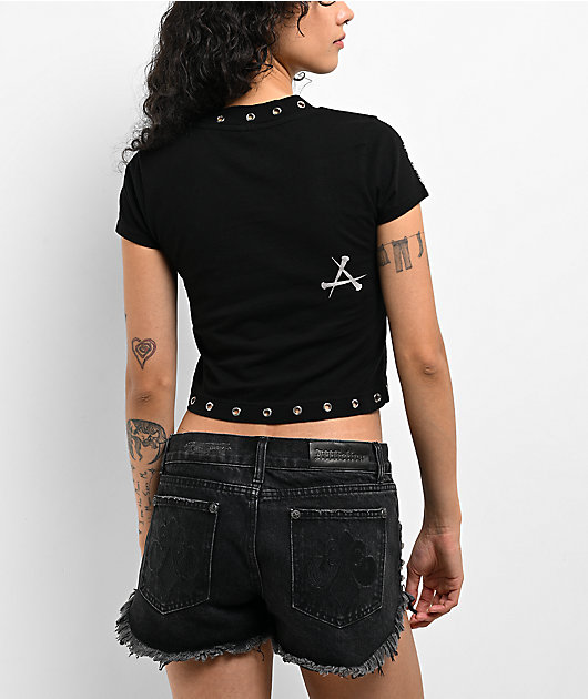 Affliction Mortal Veil Black Crop T-Shirt