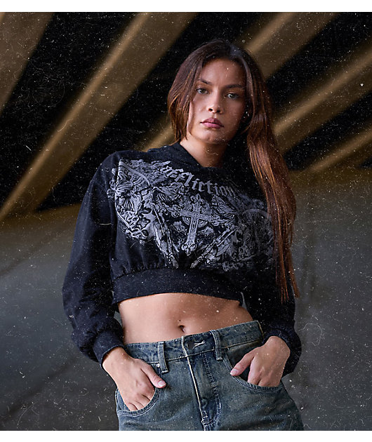 Affliction Mortal Veil Black Wash Crop Hoodie | Zumiez