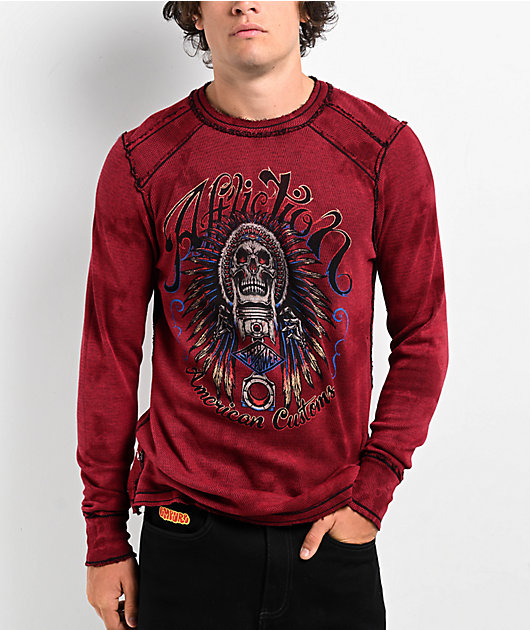ク*コ様 AFFLICTION 長袖シャツ ブラック レッド　ロンT 長袖 Affliction Skyward Crown Black Thermal Long Sleeve T-Shirt | Zumiez