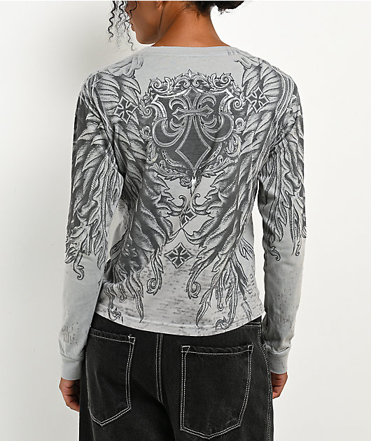 Affliction Omen Grey Tie Dye Long Sleeve T-Shirt