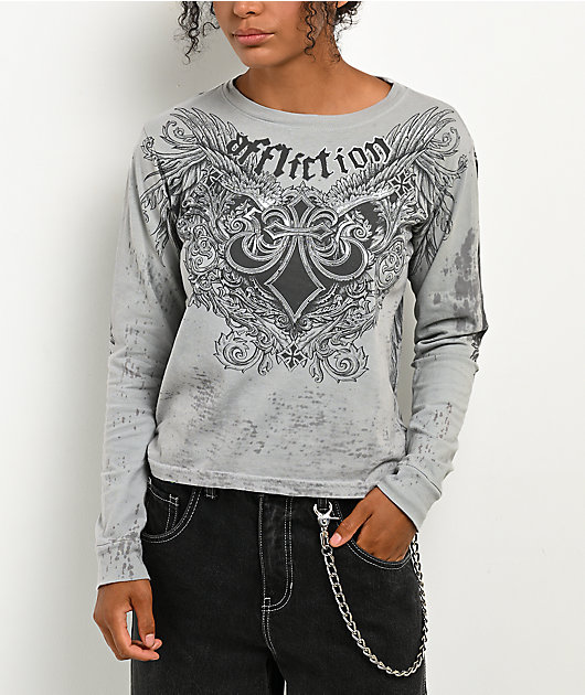 Affliction Omen Grey Tie Dye Long Sleeve T-Shirt