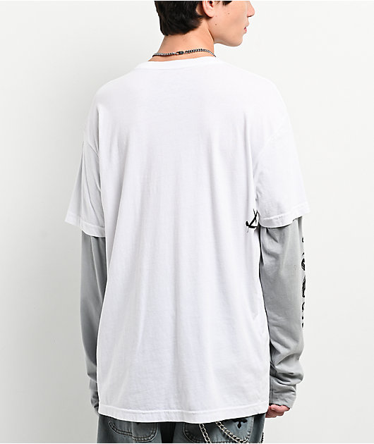 Affliction Ominous Shadow White & Grey 2fer Long Sleeve T-Shirt