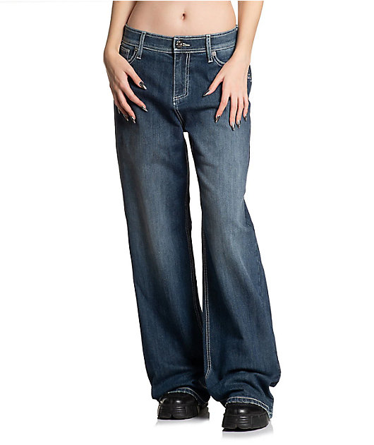 Affliction Penelope Blue Wash Wide Leg Jeans | Zumiez