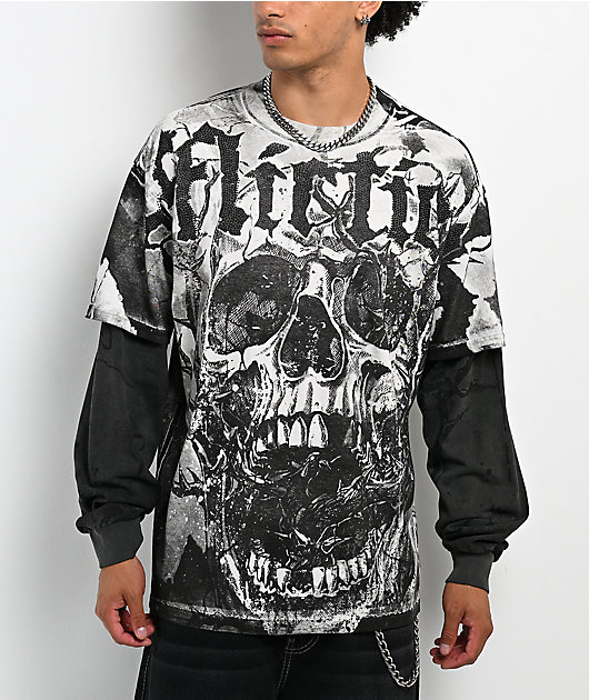 Affliction Poison Wasteland White & Black 2fer Long Sleeve T-Shirt
