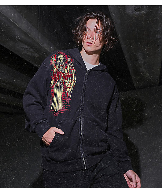Affliction Prayer Black Wash Zip Hoodie | Zumiez