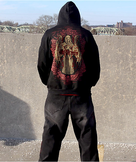 Affliction Prayer Black Wash Zip Hoodie | Zumiez