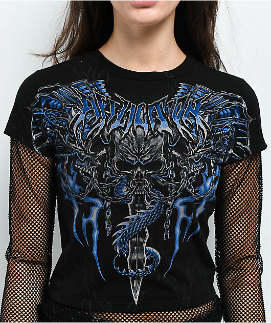 Affliction Primal Black 2Fer Crop Long Sleeve T-Shirt