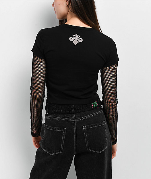 Affliction Primal Black 2Fer Crop Long Sleeve T-Shirt