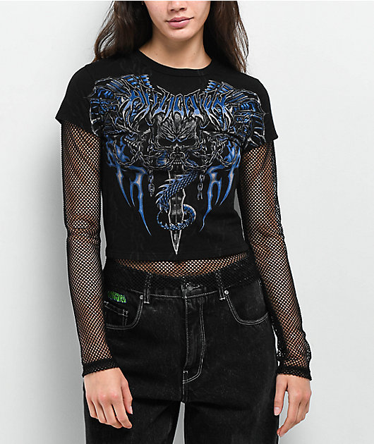 Affliction Primal Black 2Fer Crop Long Sleeve T-Shirt