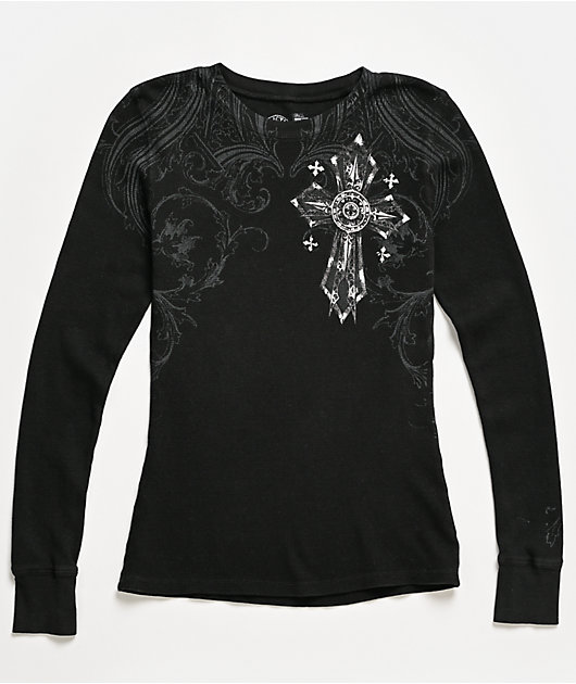 Affliction Registered Black Thermal Long Sleeve T-Shirt