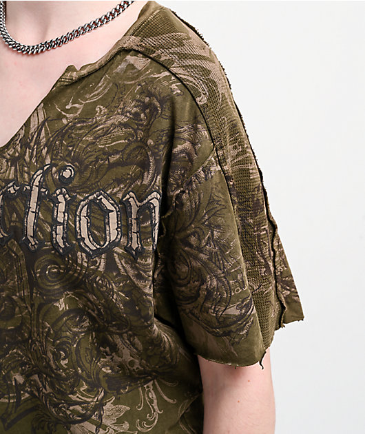 Affliction Residual Chaos Dark Green Crop T-Shirt