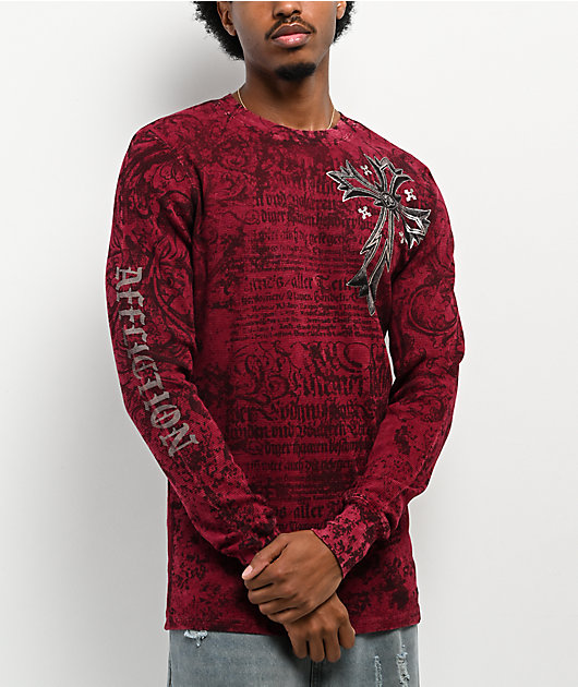 ク*コ様 AFFLICTION 長袖シャツ ブラック レッド　ロンT 長袖 Affliction Skyward Crown Black Thermal Long Sleeve T-Shirt | Zumiez