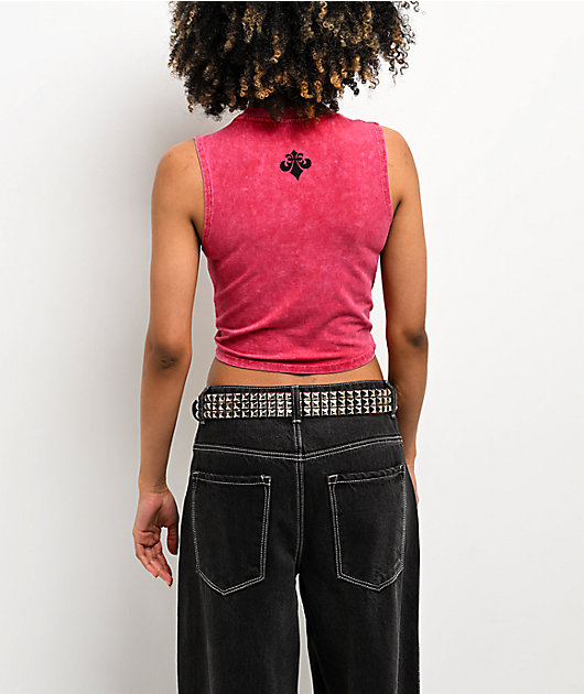 Affliction Rival Chaos Tie Front Red Wash Crop Tank Top | Zumiez