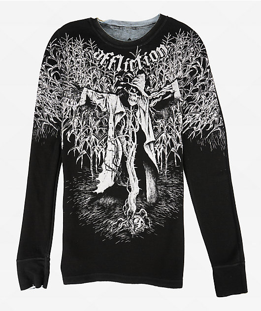 Affliction Scarecrow Grey Reversible Thermal Long Sleeve T-Shirt