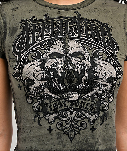 Affliction Screaming Earth Olive Green Wash Crop T-Shirt