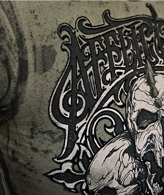 Affliction Screaming Earth Olive Green Wash Crop T-Shirt