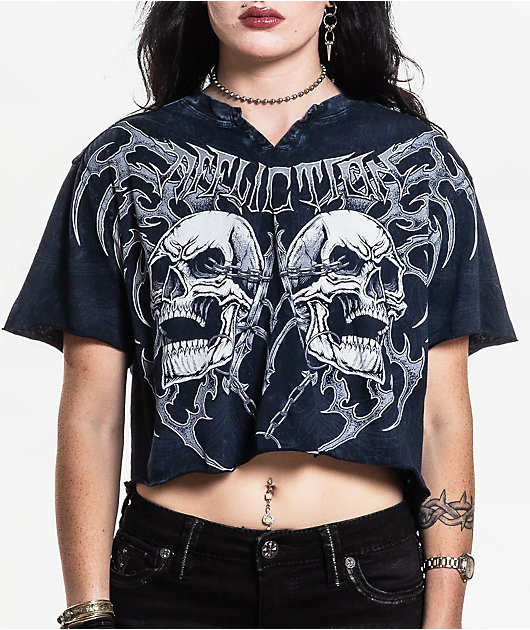 Affliction Shred Fest Black Wash Crop T-Shirt