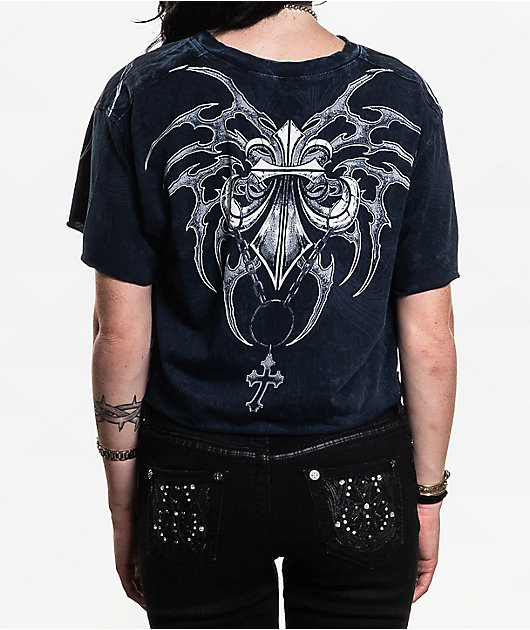 Affliction Shred Fest Black Wash Crop T-Shirt