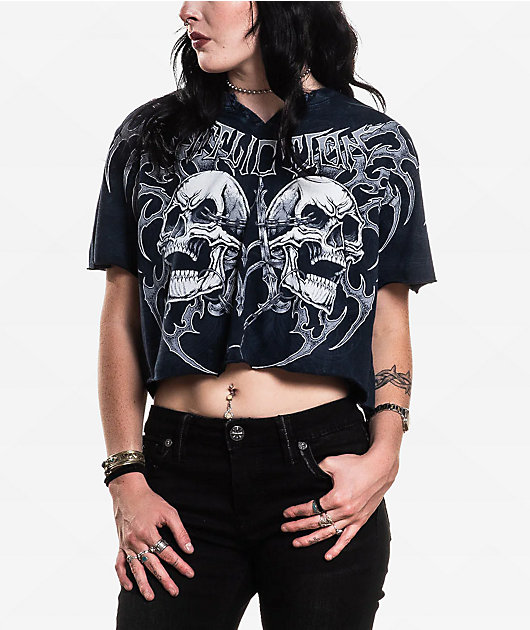 Affliction Shred Fest Black Wash Crop T-Shirt