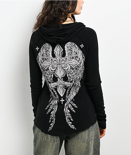 Affliction Simulation Black Thermal Button Up Hoodie
