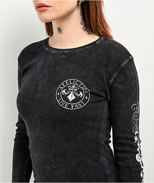 Affliction Simulation Black Wash Thermal Long Sleeve T-Shirt