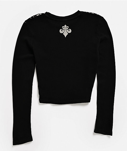Affliction Skeleton Black Long Sleeve Thermal Crop T-Shirt