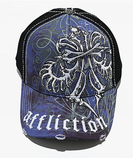 Affliction Skeleton Black Trucker Hat