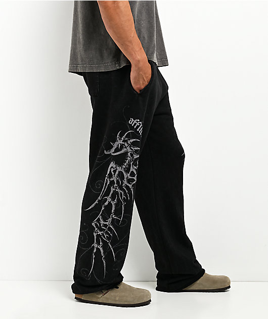 Affliction Skeleton Black Wash Sweatpants