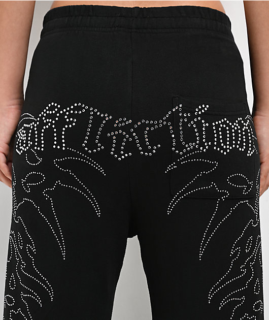 Affliction Skeleton Black Wide Leg Sweatpants