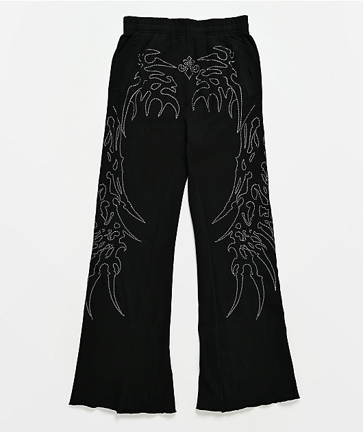 Affliction Skeleton Black Wide Leg Sweatpants