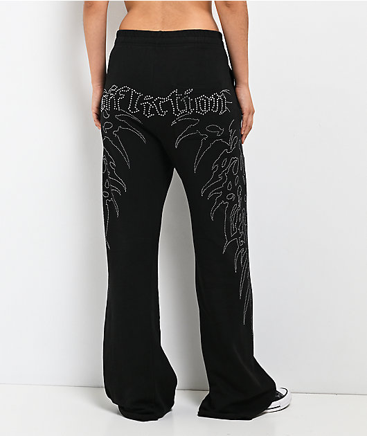 Affliction Skeleton Black Wide Leg Sweatpants