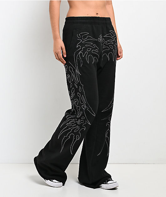 Affliction Skeleton Black Wide Leg Sweatpants