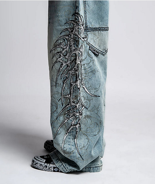 Affliction Skeleton Orion Wash Extra Wide Leg Jeans