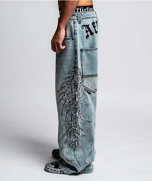 Affliction Skeleton Orion Wash Extra Wide Leg Jeans