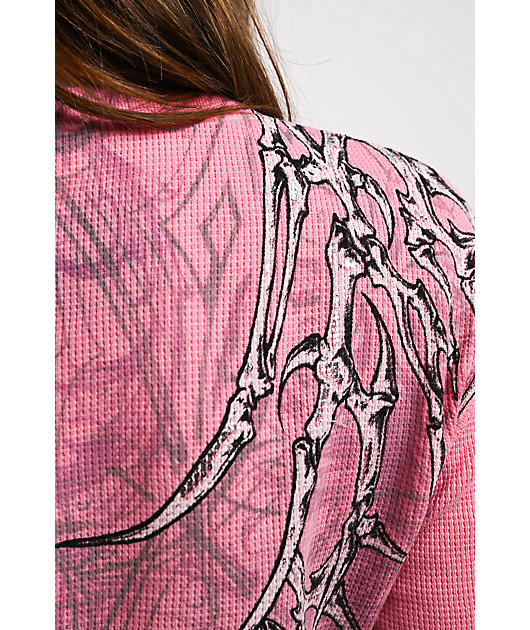 Affliction Skeleton Pink Thermal Long Sleeve T-Shirt