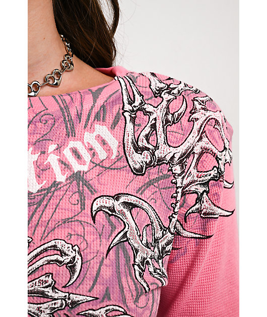 Affliction Skeleton Pink Thermal Long Sleeve T-Shirt