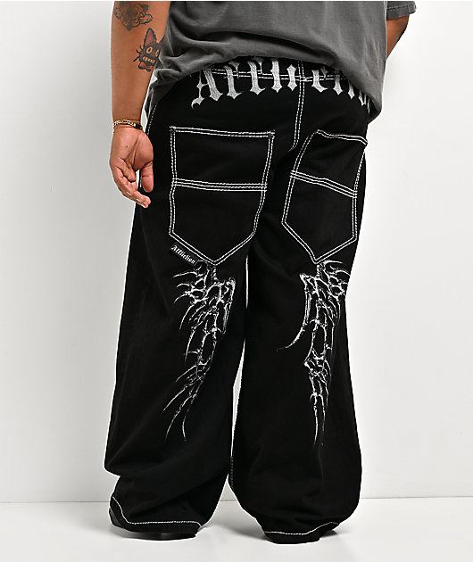 Affliction Skeleton Wing Black Extra Wide Leg Jeans