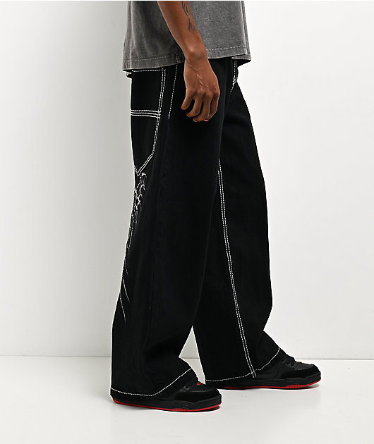 Affliction Skeleton Wing Black Extra Wide Leg Jeans