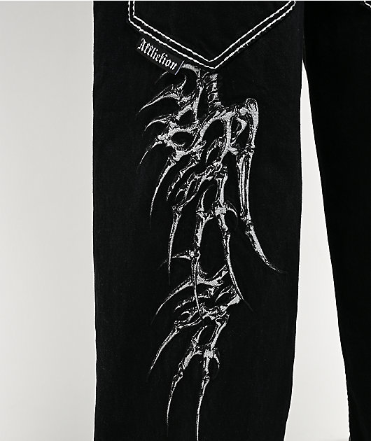 Affliction Skeleton Wing Black Extra Wide Leg Jeans