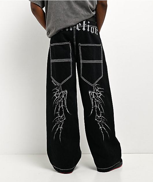 Affliction Skeleton Wing Black Extra Wide Leg Jeans
