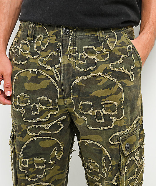Affliction Skull Camo Wide Leg Cargo Pants