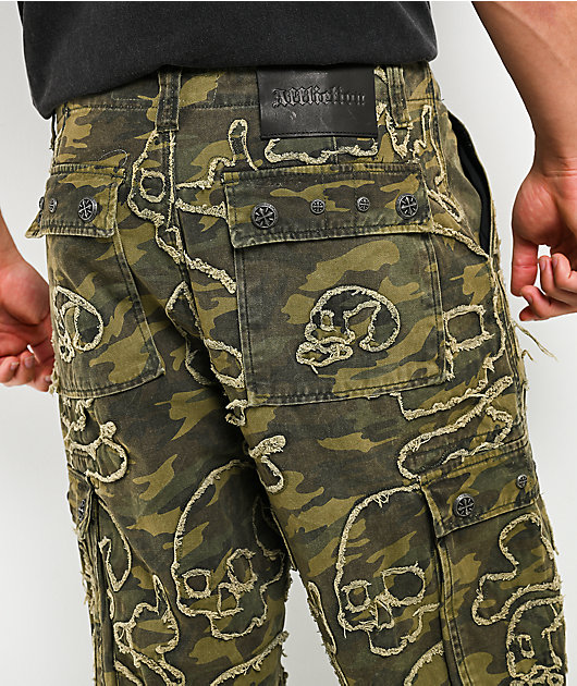 Affliction Skull Camo Wide Leg Cargo Pants
