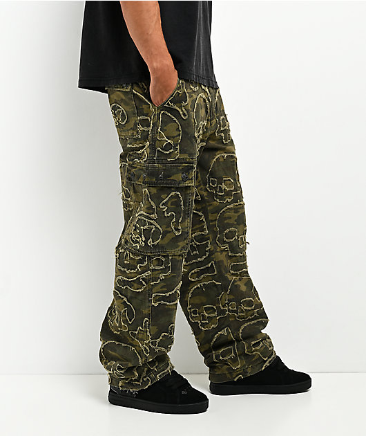 Affliction Skull Camo Wide Leg Cargo Pants