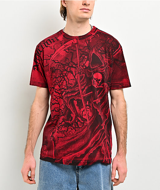 Salsation サルセーション T-shirt Dark Red！ Affliction Solemn Twilight Red T-Shirt | Zumiez