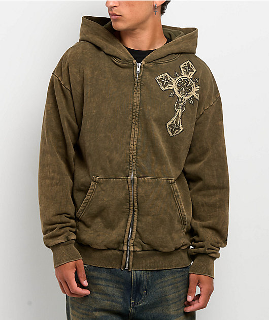 Affliction Spiker Green Wash Zip Hoodie | Zumiez