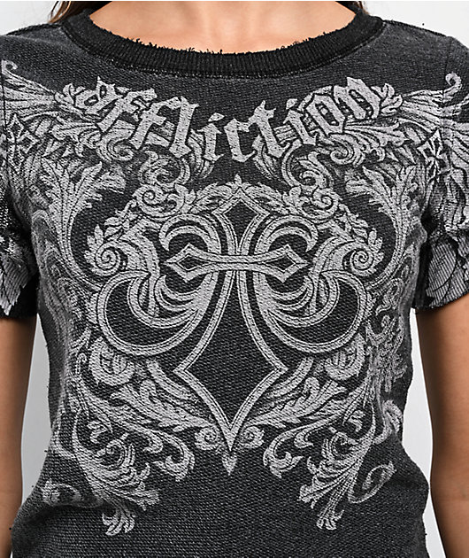 Affliction Step Of Faith Black Terry Cloth Crop T-Shirt