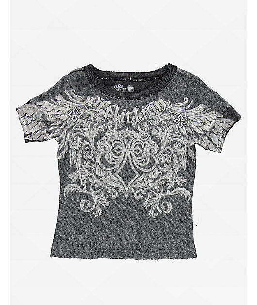 Affliction Step Of Faith Black Terry Cloth Crop T-Shirt
