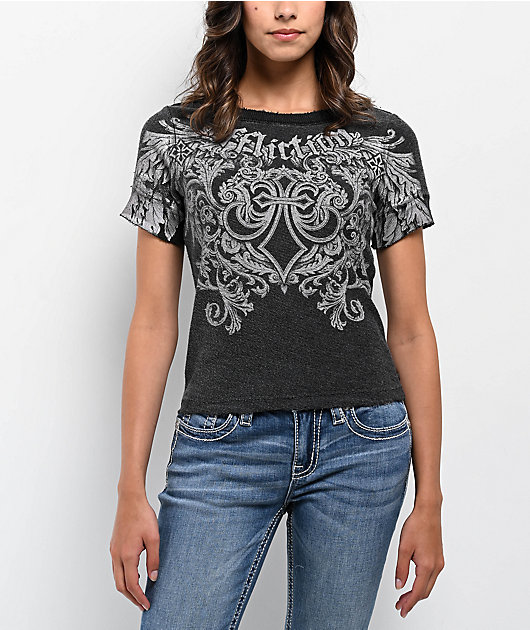 Affliction Step Of Faith Black Terry Cloth Crop T-Shirt